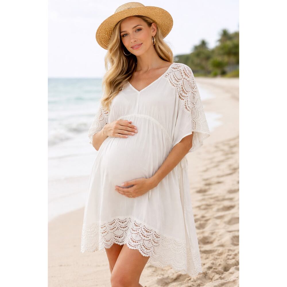 A Pea in the Pod Maternity White‎ Lace Swim Cover Up Small Boho Beach